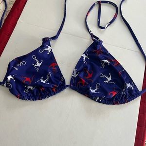Curvy Beach Nautical Navy Triangle Bikini Top
